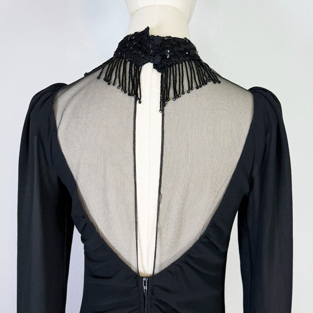 Vintage | New Leaf California Samir | Black Party Glam Goth Choker Dress | Sz 8 - Picture 8 of 12